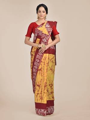 Multicolor printed pure cotton saree with blouse 1
