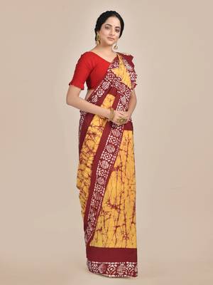 Multicolor printed pure cotton saree with blouse 2