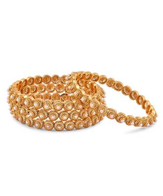 Gold Plated With Pearl Studded Set Of 4 Bangle 2