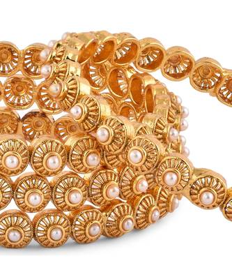 Gold Plated With Pearl Studded Set Of 4 Bangle 4