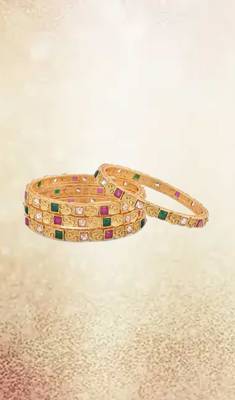 Gold Plated Stone Studded 4Pc Bangles 2