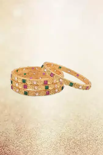 Gold Plated Stone Studded 4Pc Bangles