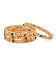 Gold Plated Stone Studded 4Pc Bangles