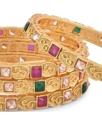 Gold Plated Stone Studded 4Pc Bangles 4