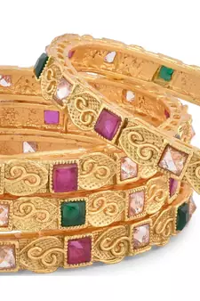 Gold Plated Stone Studded 4Pc Bangles