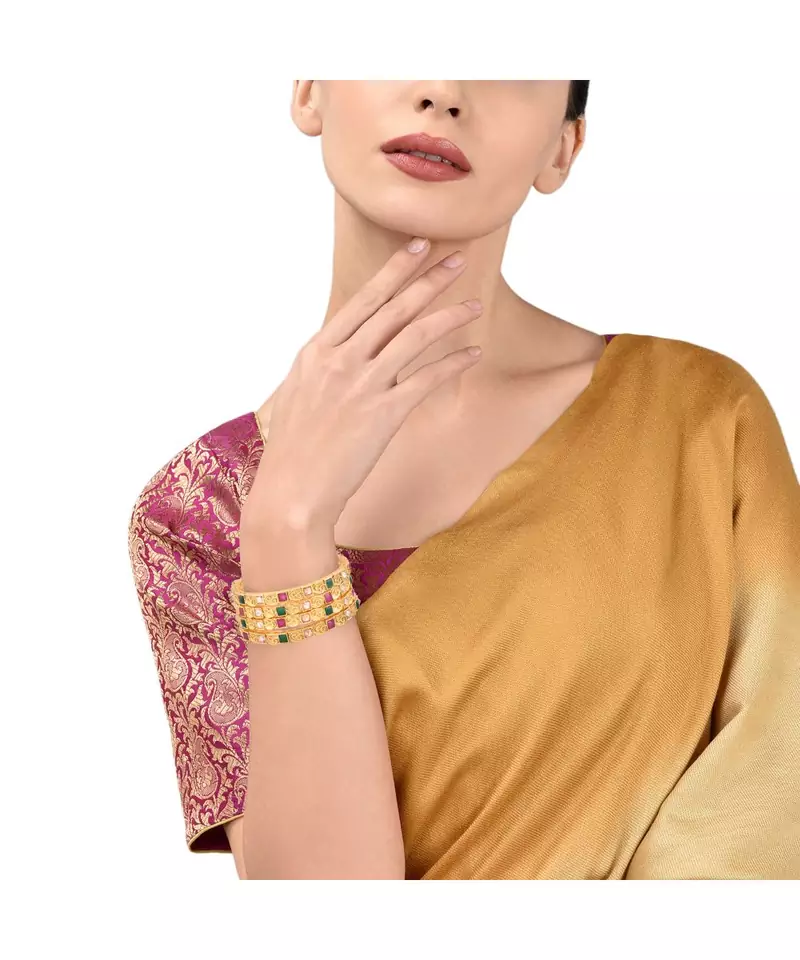 Gold Plated Stone Studded 4Pc Bangles