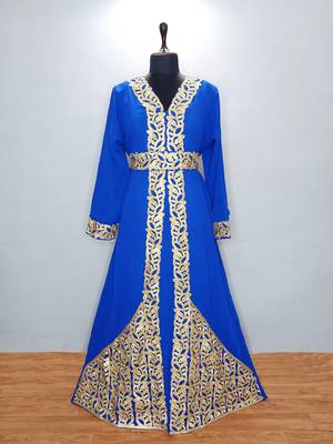Royal Blue Moroccan Kaftan With Sun-proof hijab 1