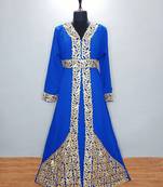 Royal Blue luxurious Moroccan Kaftan With Sun-proof hijab.