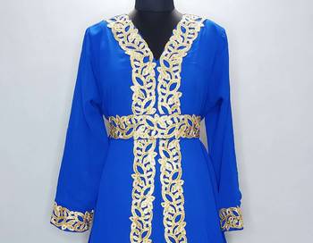 Royal Blue Moroccan Kaftan With Sun-proof hijab 2