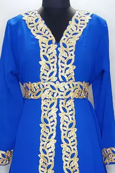 Royal Blue Moroccan Kaftan With Sun-proof hijab