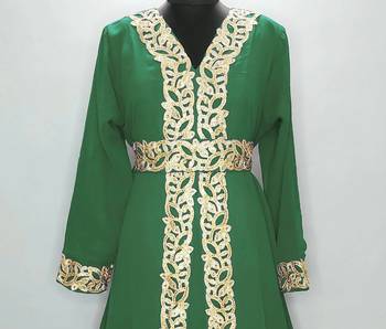 Bottle green Moroccan Kaftan with Sun-proof hijab 2