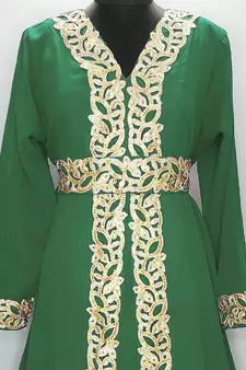 Bottle green Moroccan Kaftan with Sun-proof hijab
