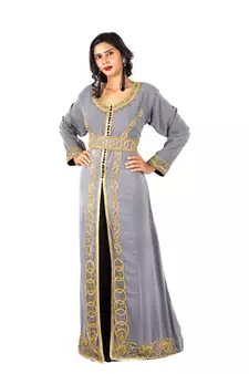 Gray and Black Moroccan Kaftan With Sun-proof hijab