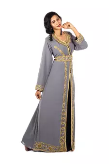 Gray and Black Moroccan Kaftan With Sun-proof hijab