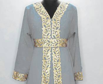 Gray Moroccan Kaftan With Sun-proof hijab 2