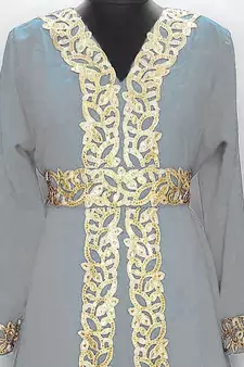 Gray Moroccan Kaftan With Sun-proof hijab