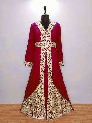Maroon Moroccan Kaftan With Sun-proof hijab 1