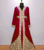 Maroon luxurious Moroccan Kaftan With Sun-proof hijab.