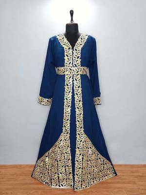 Navy blue Moroccan Kaftan With Sun-proof hijab 1