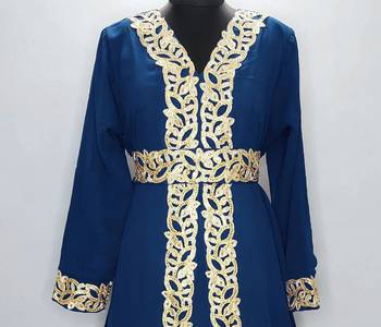 Navy blue Moroccan Kaftan With Sun-proof hijab 2
