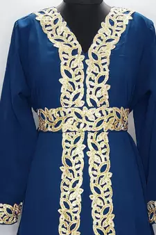Navy blue Moroccan Kaftan With Sun-proof hijab