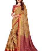 Beige embroidered banarasi silk saree with blouse