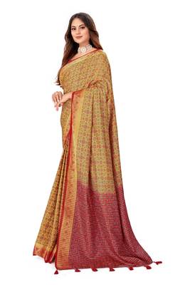Beige embroidered banarasi silk saree with blouse 2