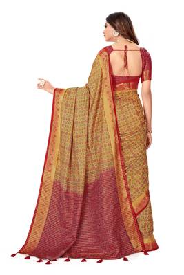 Beige embroidered banarasi silk saree with blouse 3