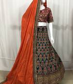 Blue embroidered silk semi stitched lehenga