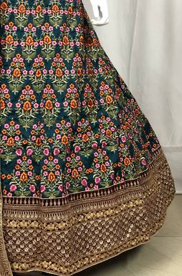 Blue embroidered silk semi stitched lehenga 4