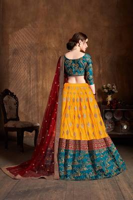 Yellow embroidered art silk semi stitched lehenga 2