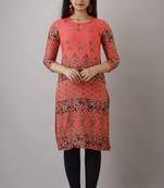 Peach Printed Rayon Ethnic Kurtis