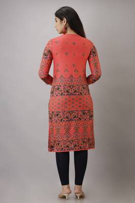 Peach Printed Rayon Ethnic Kurtis 2
