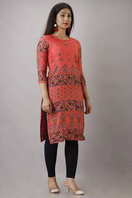 Peach Printed Rayon Ethnic Kurtis 5