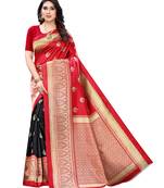 Red printed poly silk saree with blouse