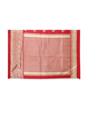 Red printed poly silk saree with blouse 5