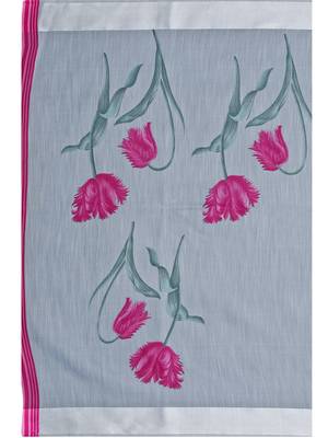 Grey printed cotton poly saree with blouse 5