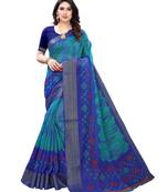 Green printed cotton poly saree with blouse