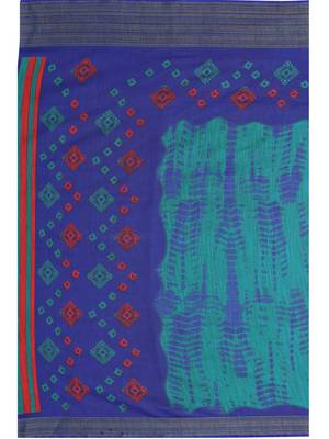 Green printed cotton poly saree with blouse 5