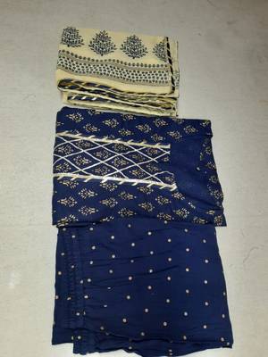 Women's Navy Blue Foil Printed Embellished Straight Kurta with Palazzo and Dupatta Set (Set of 3) 5