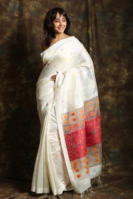 White woven pure matka silk saree with blouse 1