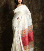 White woven pure matka silk saree with blouse