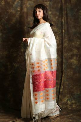 White woven pure matka silk saree with blouse 2