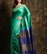 Aqua blue woven tussar silk saree with blouse