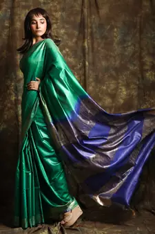Aqua blue woven tussar silk saree with blouse