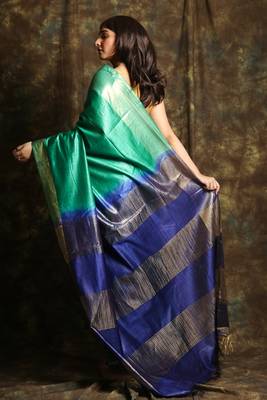 Aqua blue woven tussar silk saree with blouse 3