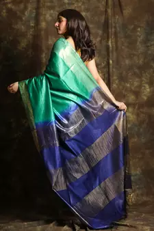Aqua blue woven tussar silk saree with blouse
