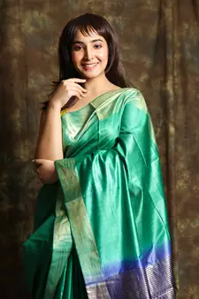 Aqua blue woven tussar silk saree with blouse