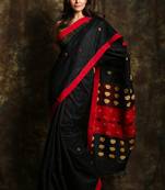 Black hand woven pure matka silk saree with blouse