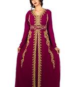 Wine luxurious Moroccan Kaftan With Sun-proof hijab.